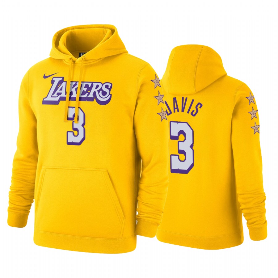 Men's Los Angeles Lakers Anthony Davis #3 NBA 2019-20 Pullover City Edition Gold Basketball Hoodie SLF6083KF